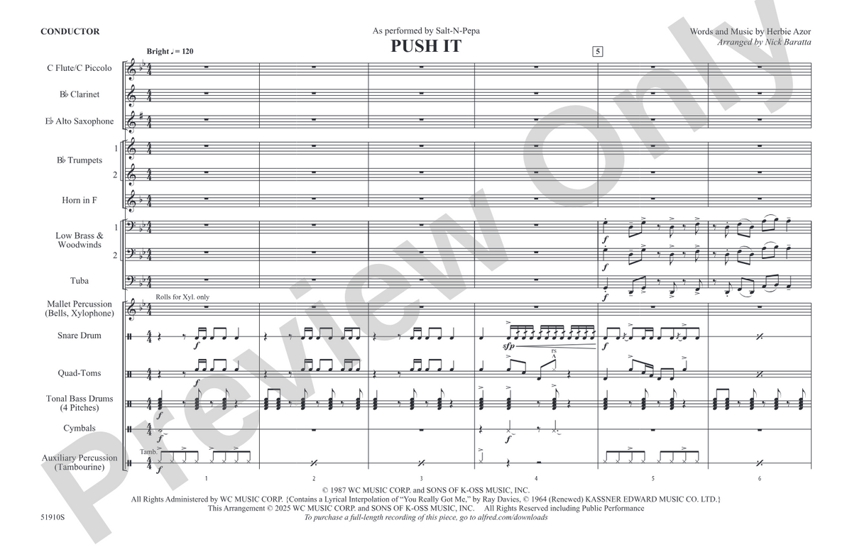 Push It– Marching Band Conductor Score & Parts (Digital Download)