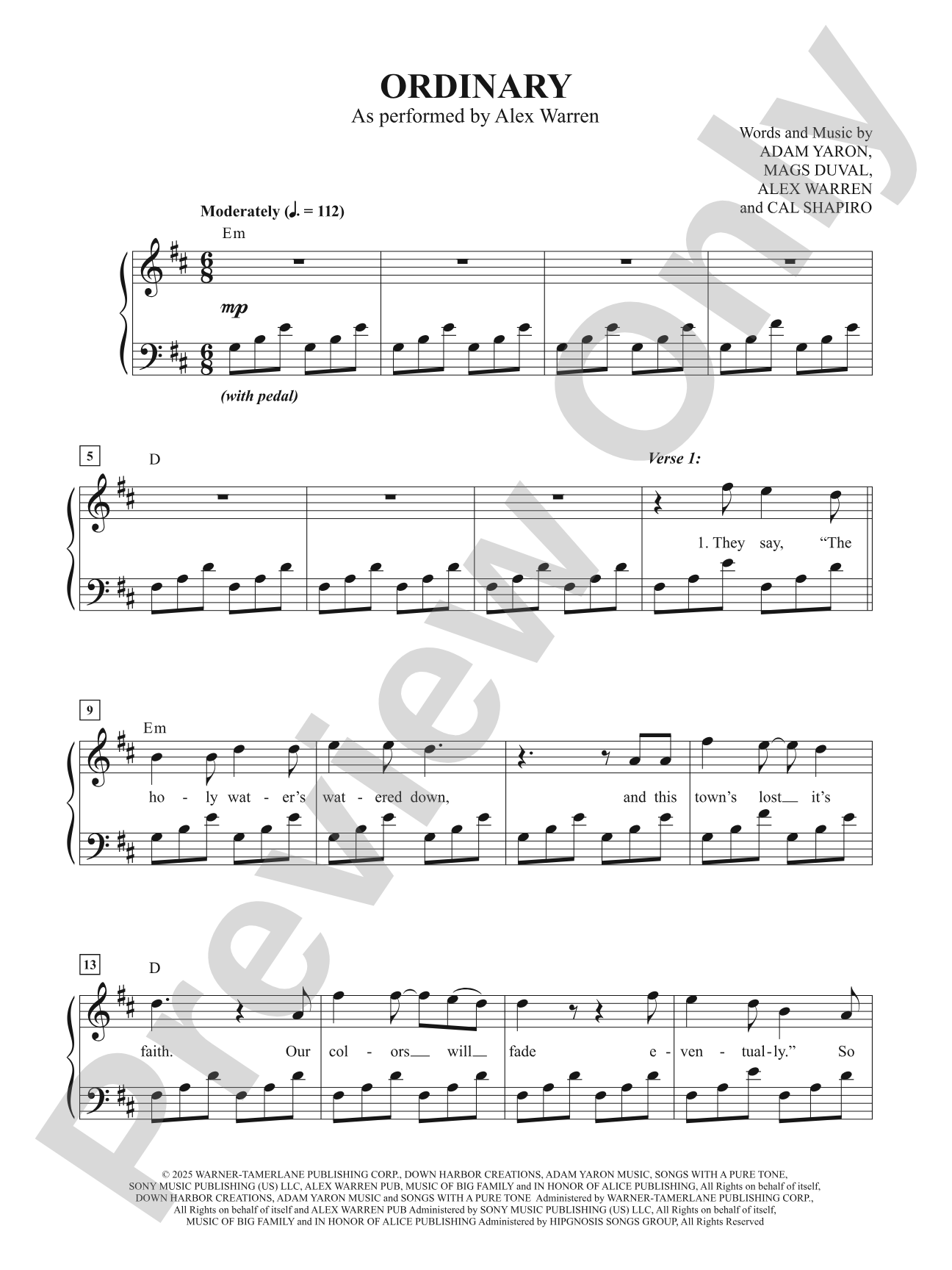 Ordinary (Alex Warren) - Easy Piano (Digital Download)