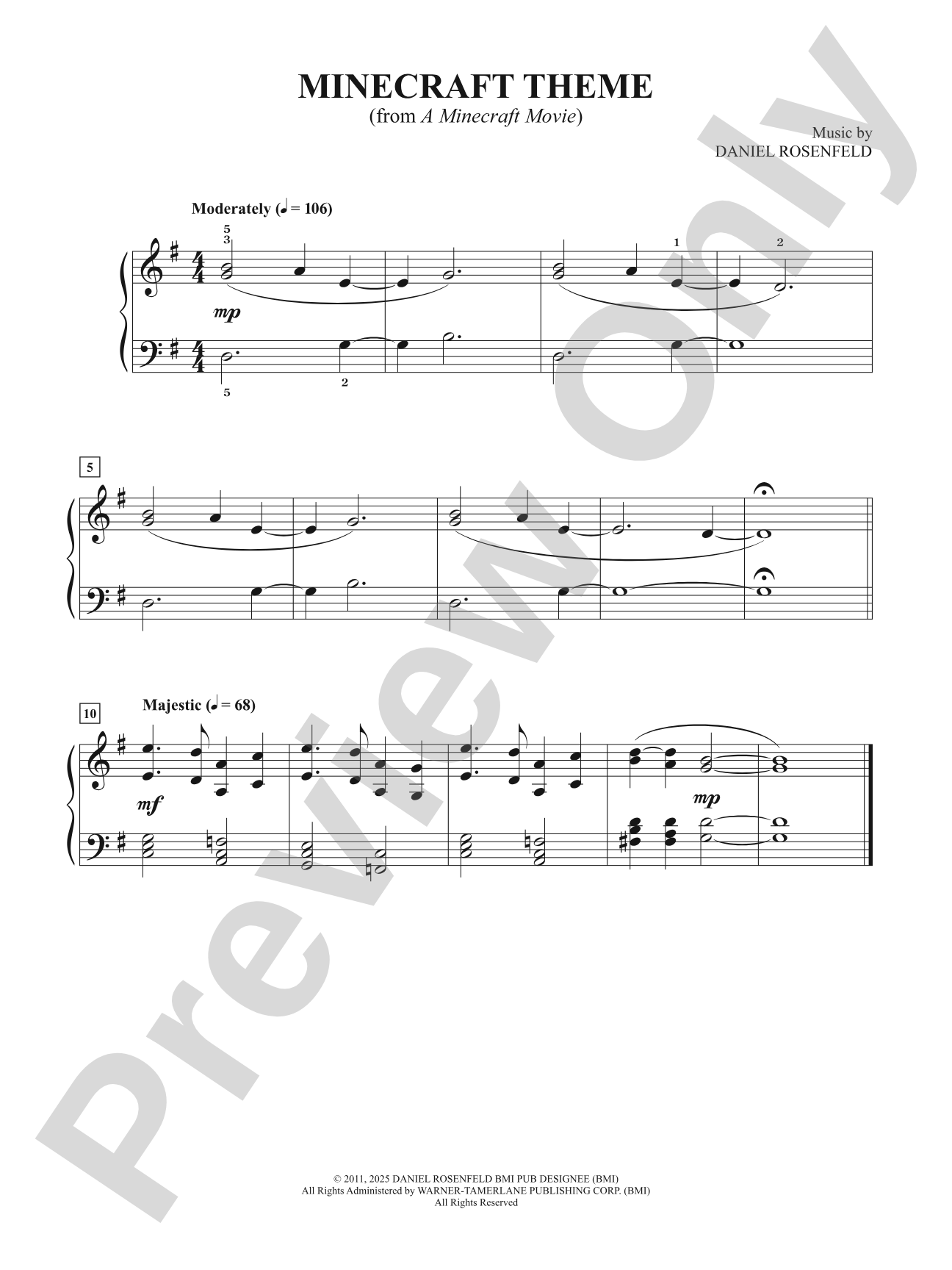 Minecraft Theme from "A Minecraft Movie" - Easy Piano (Digital Download)