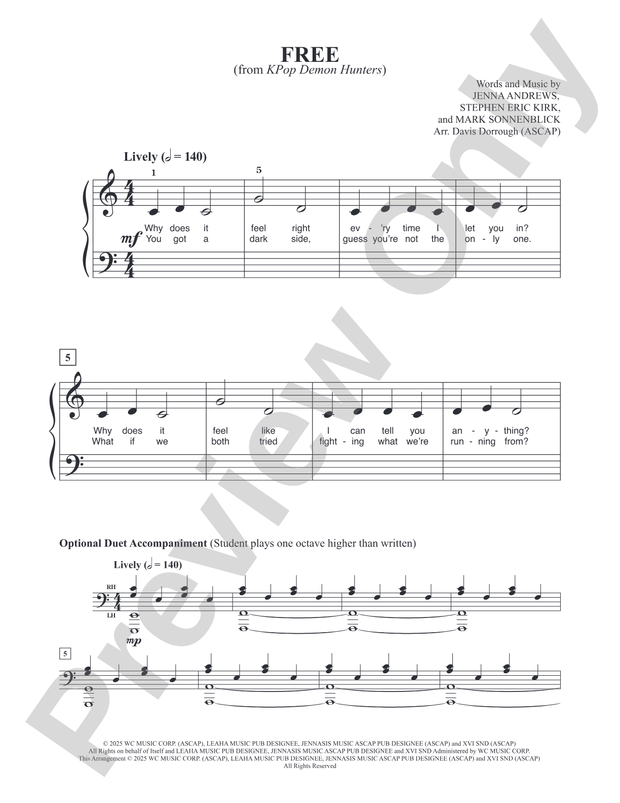 Free (from "KPop Demon Hunters") - Piano/Vocal - Digital Download
