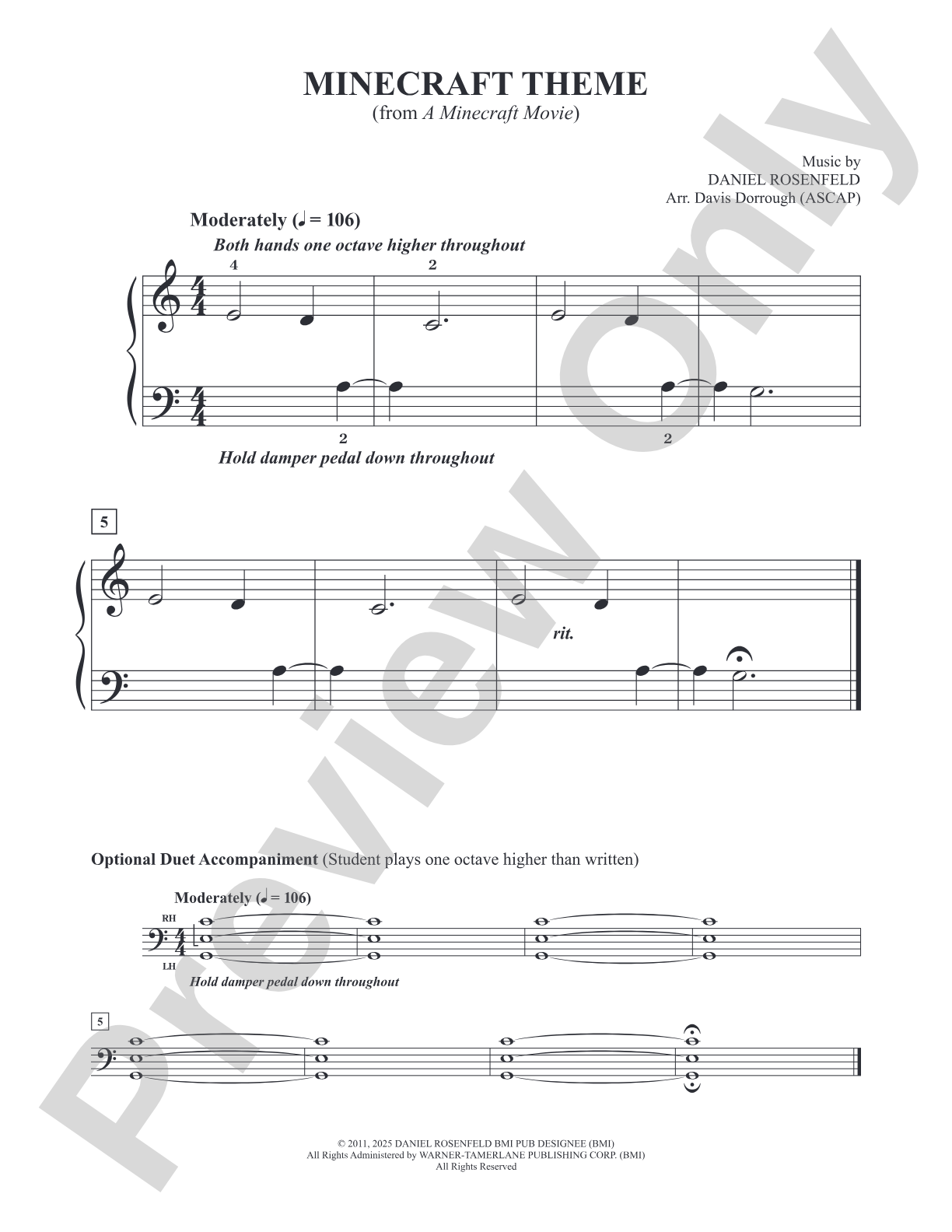 Minecraft Theme (from "A Minecraft Movie") - Piano (Digital Download)