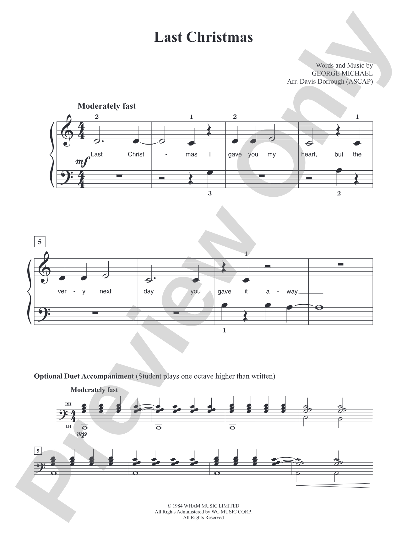 Last Christmas (Wham!) - Alfreds Basic Lvl 1A - Piano/Vocal - Digital Download