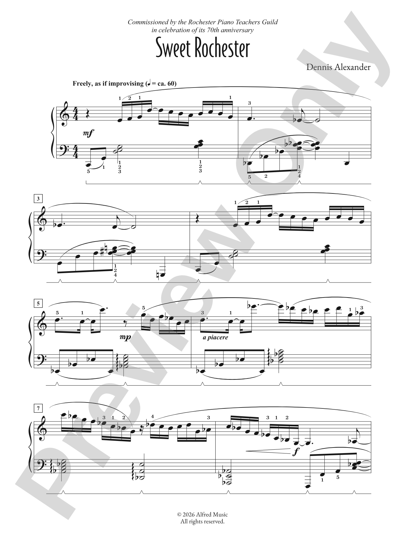 Sweet Rochester - Piano (Digital Download)