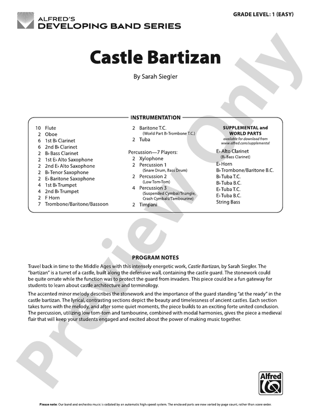 Castle Bartizan - Concert Band Conductor Score & Parts(Digital Download)