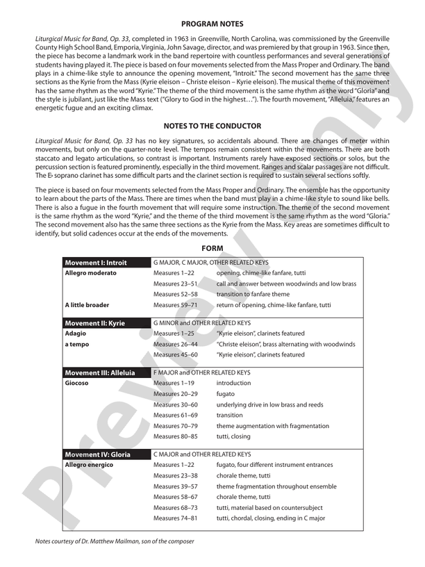 Liturgical Music for Band, Op. 33 - Concert Band Conductor Score & Parts (Digital Download)