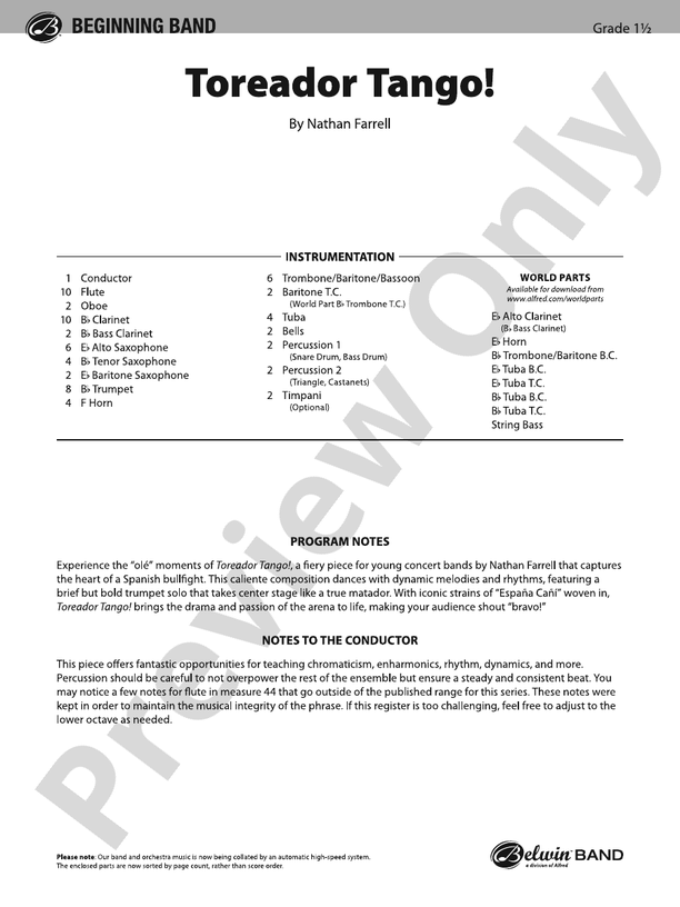 Toreador Tango! - Concert Band Conductor Score & Parts(Digital Download)