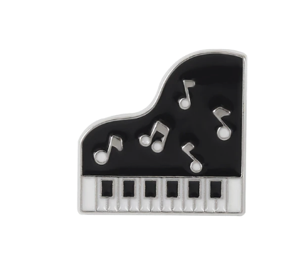 Grand Piano Pin/Brooch Black Enamel with Silver Notes