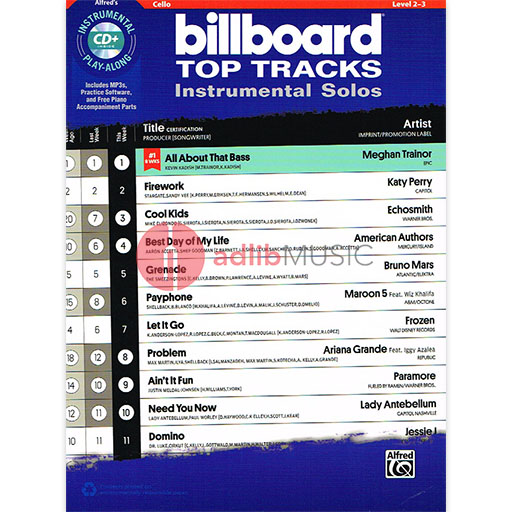 Billboard Top Tracks Inst Solos Cello Bk/CD