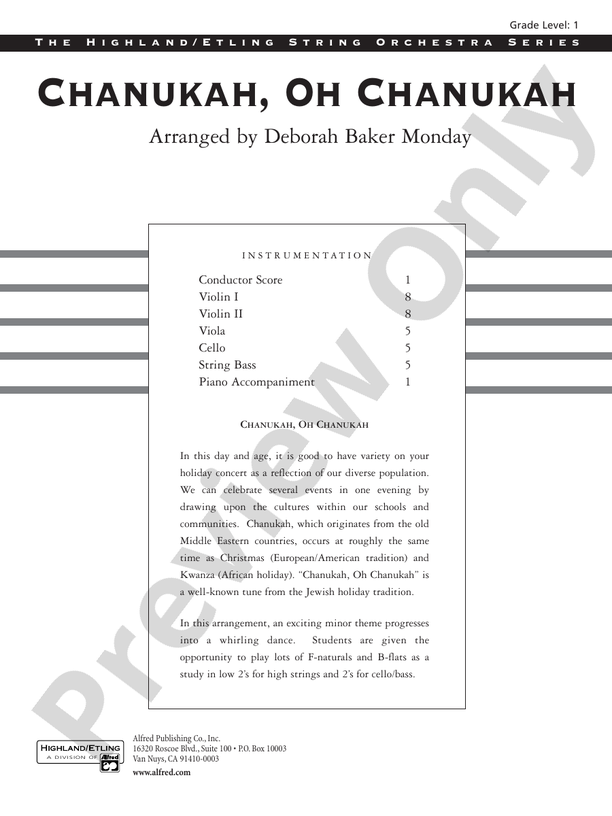 Chanuka, Oh Chanukah – String Orchestra Conductor Score & Parts (Digital Download)