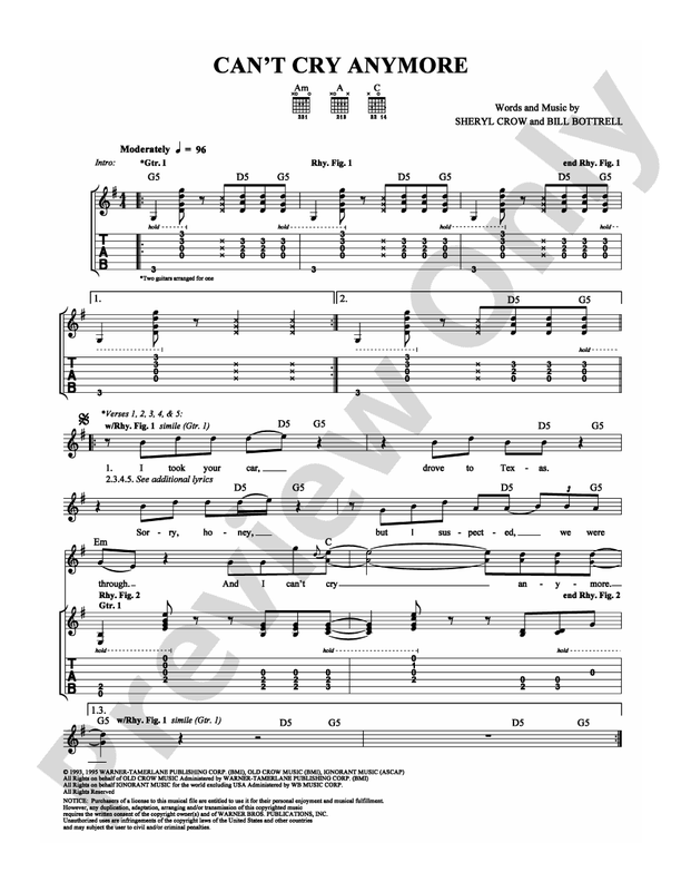 Can't Cry Anymore - Guitar TAB (Digital Download)
