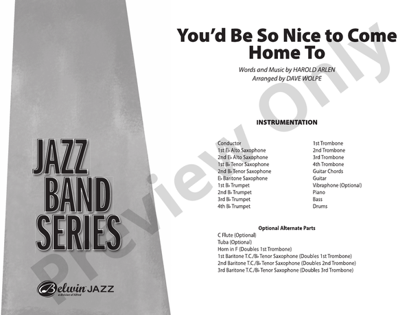 You'd Be So Nice to Come Home To (Grade 3) – Jazz Ensemble Conductor Score & Parts (Digital Download)