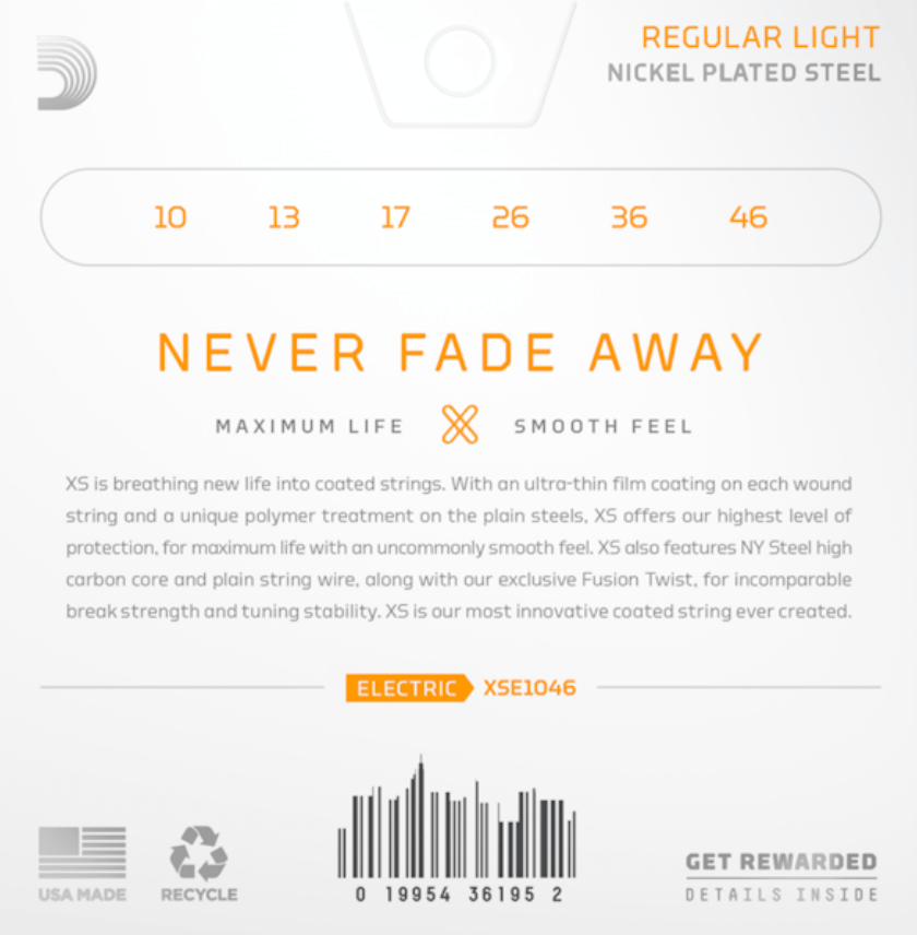 D'Addario Nickel Plated Steel XS Electric Guitar Strings, Regular Light 10-46, Set