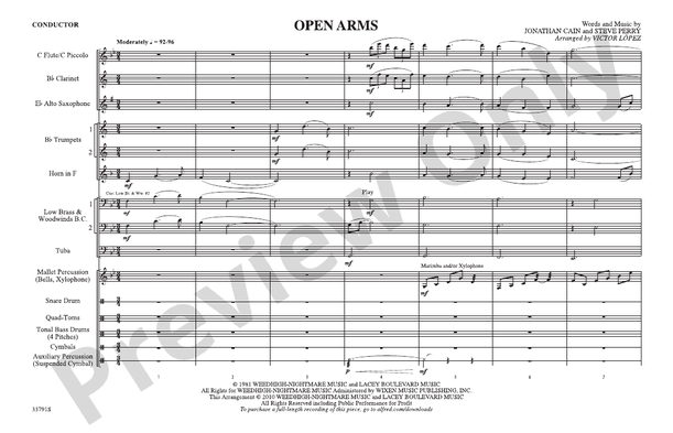 Open Arms – Marching Band Conductor Score & Parts (Digital Download)