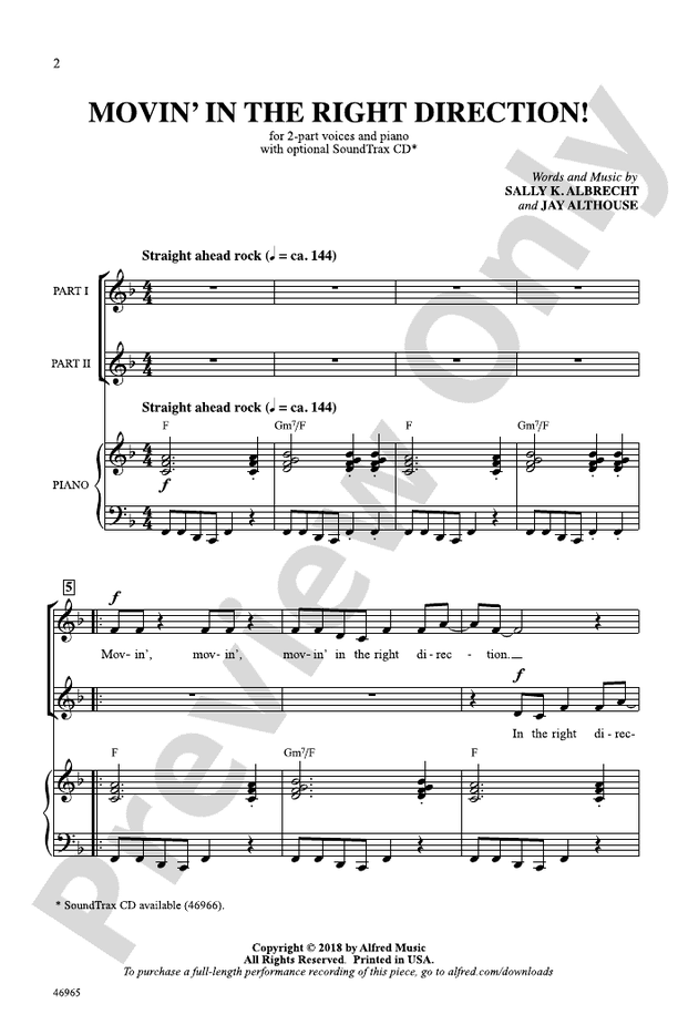 Movin' in the Right Direction! – 2-Part Choral Octavo (Digital Download)