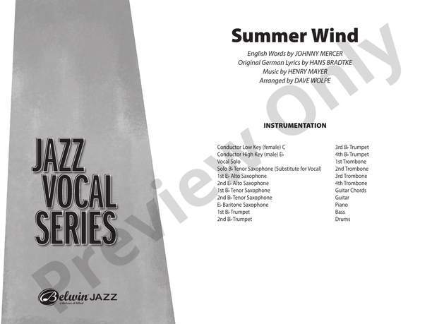 Summer Wind - Jazz Ensemble Conductor Score & Parts(Digital Download)