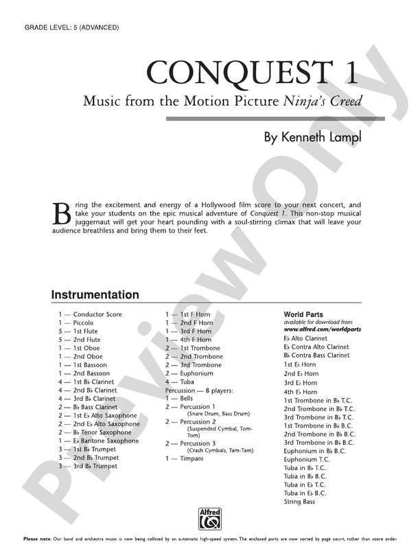 Conquest 1 (from the motion picture Ninja's Creed) - Concert Band Conductor Score & Parts (Digital Download)
