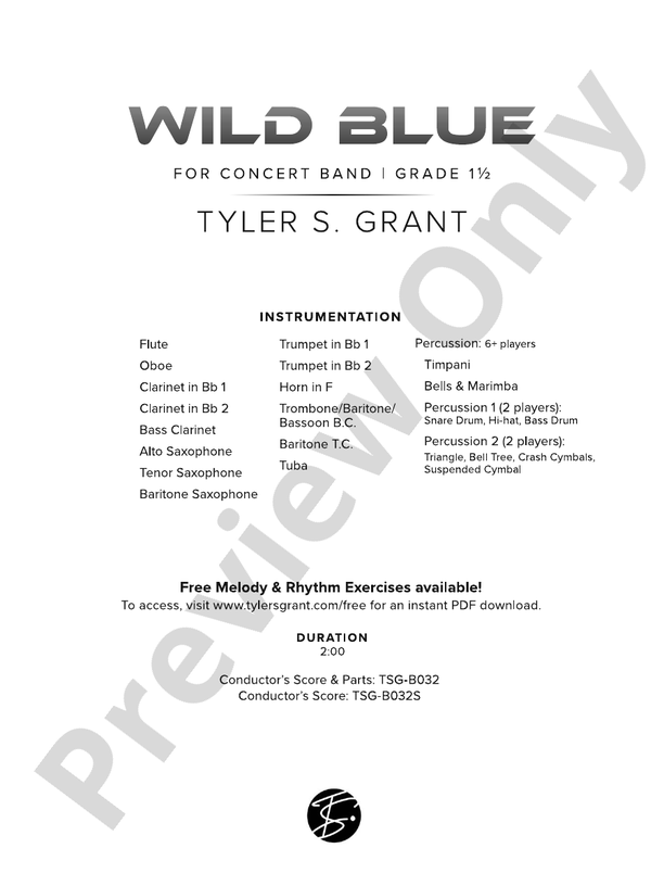 Wild Blue – Concert Band Conductor Score & Parts (Digital Download)