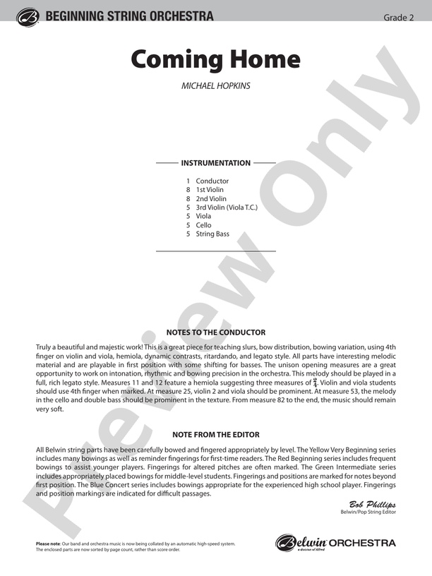 Coming Home – String Orchestra Conductor Score & Parts (Digital Download)