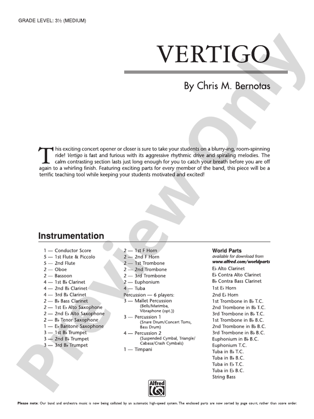 Vertigo - Concert Band Conductor Score & Parts (Digital Download)