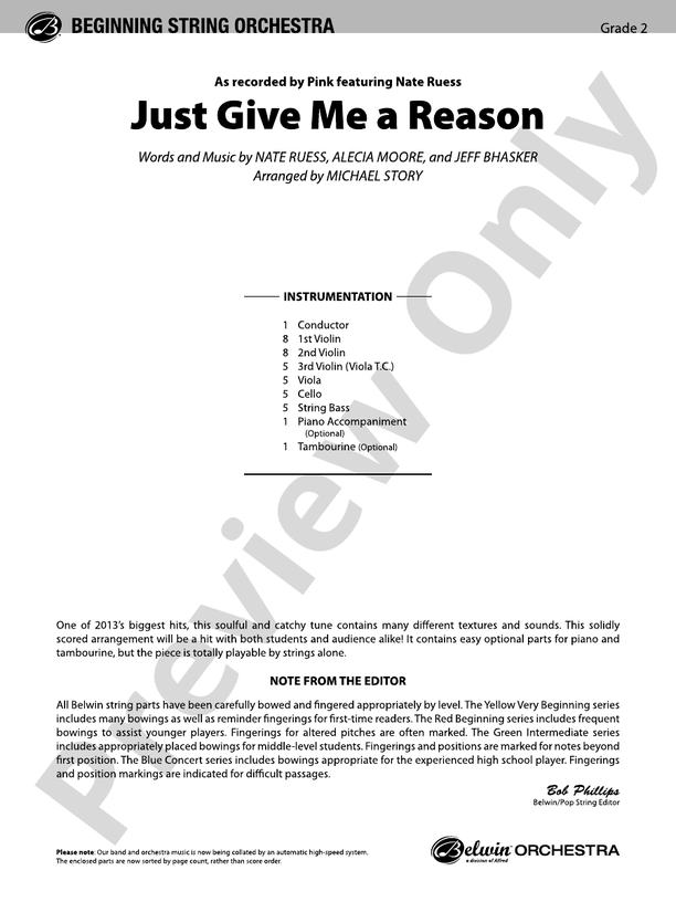 Just Give Me a Reason - String Orchestra Conductor Score & Parts (Digital Download)
