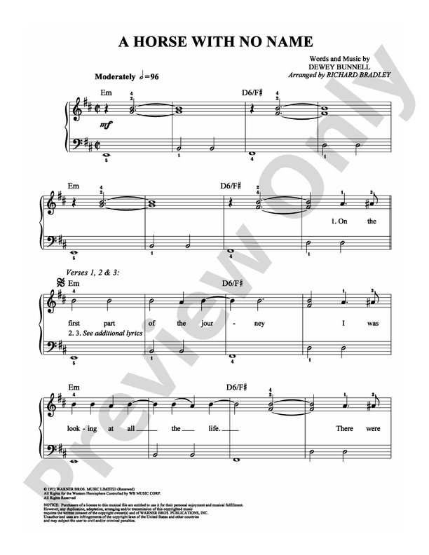 A Horse With No Name - Arr. Richard Bradley - Easy Piano (Digital Download)
