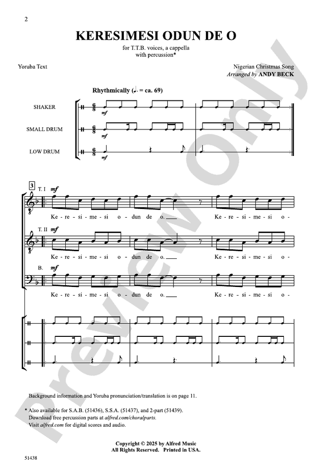 Keresimesi Odun De O - TTB Choral Octavo (Digital Download)
