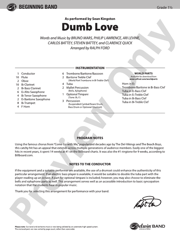 Dumb Love - Concert Band Conductor Score & Parts (Digital Download)