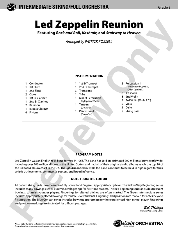 Led Zeppelin Reunion – Full Orchestra Conductor Score & Parts (Digital Download)