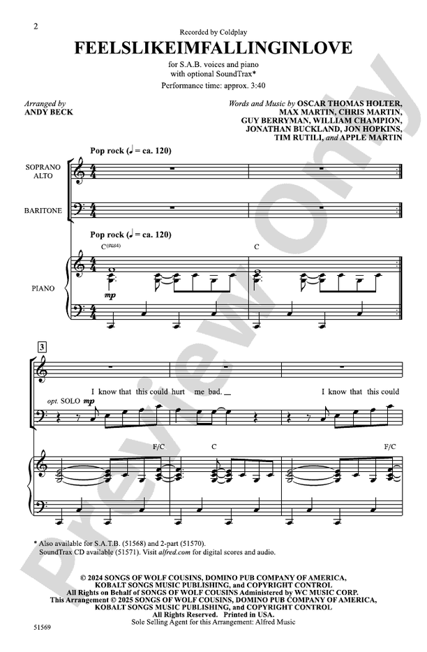 feelslikeimfallinginlove - SAB Choral Octavo (Digital Download)
