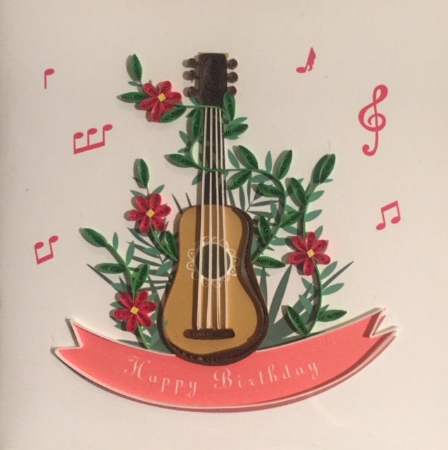 Greeting Card - Happy Birthday Quilling Guitar and Notes