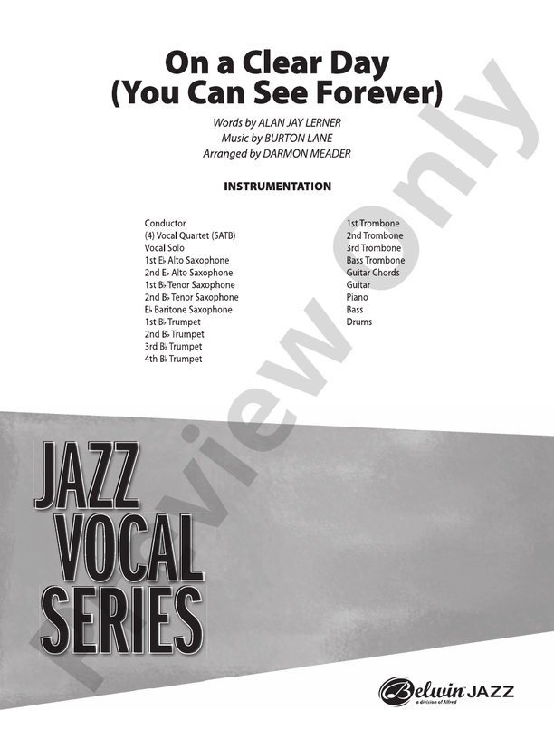 On a Clear Day (You Can See Forever) - Jazz Ensemble Conductor Score & Parts(Digital Download)