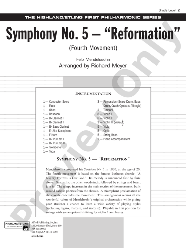 Symphony No. 5 "Reformation" (4th Movement) – Full Orchestra Conductor Score & Parts (Digital Download)