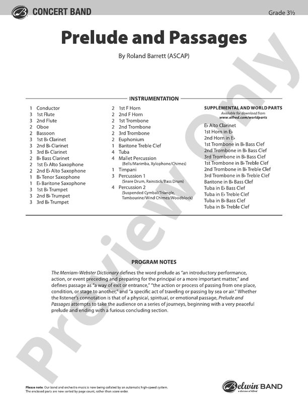 Prelude and Passages - Concert Band Conductor Score & Parts (Digital Download)