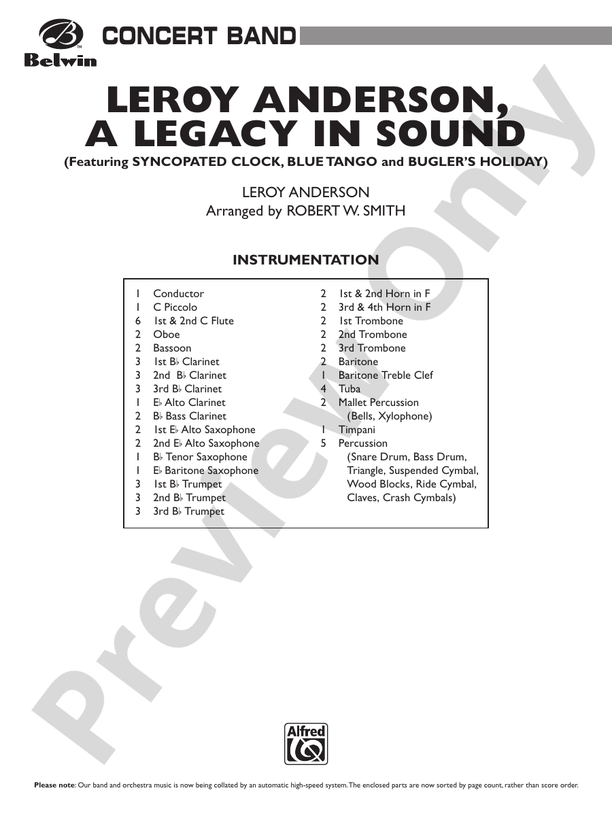 Leroy Anderson -- A Legacy in Sound - Concert Band Conductor Score & Parts (Digital Download)