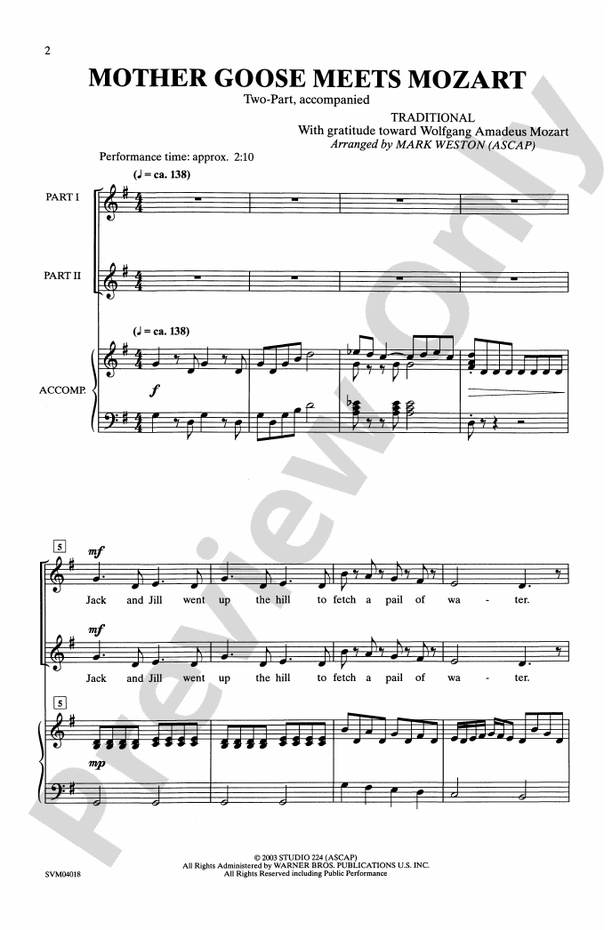 Mother Goose Meets Mozart – 2-Part Choral Octavo (Digital Download)