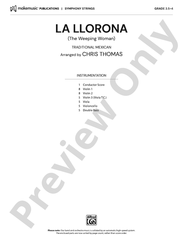 La Llorona - String Orchestra Conductor Score & Parts (Digital Download)