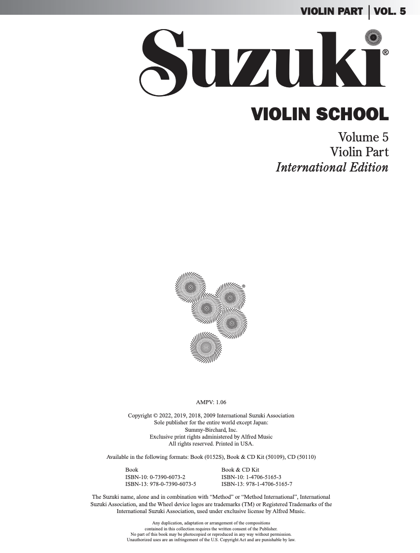 Suzuki Violin School Book/Vol. 5 International Edition - Violin Part with CD 50109