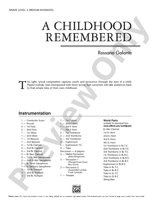 A Childhood Remembered - Concert Band Conductor Score & Parts (Digital Download)