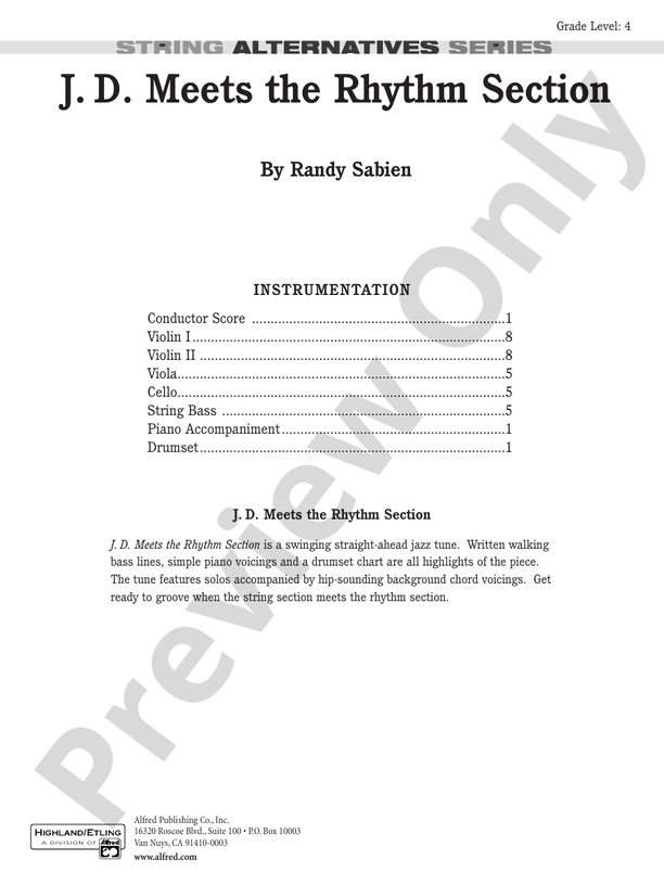 J. D. Meets the Rhythm Section – String Orchestra Conductor Score & Parts (Digital Download)