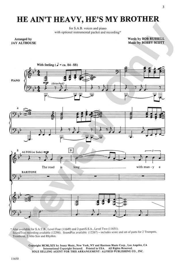 He Ain't Heavy, He's My Brother – SAB Choral Octavo (Digital Download)