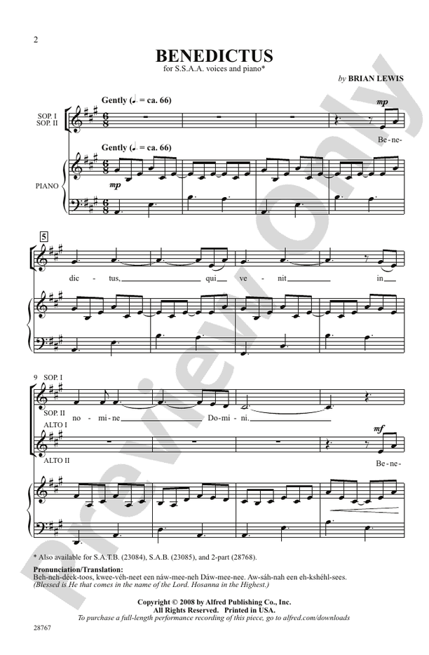 Benedictus – SSAA Choral Octavo (Digital Download)