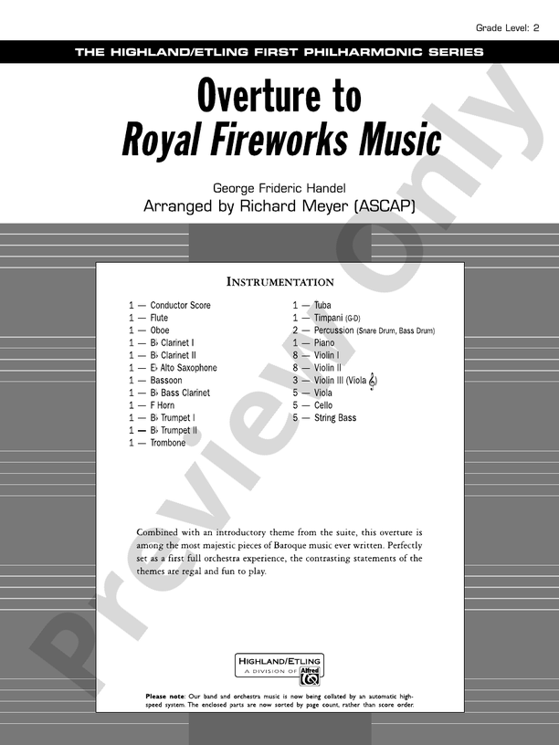 Overture to Royal Fireworks Music – Full Orchestra Conductor Score & Parts (Digital Download)