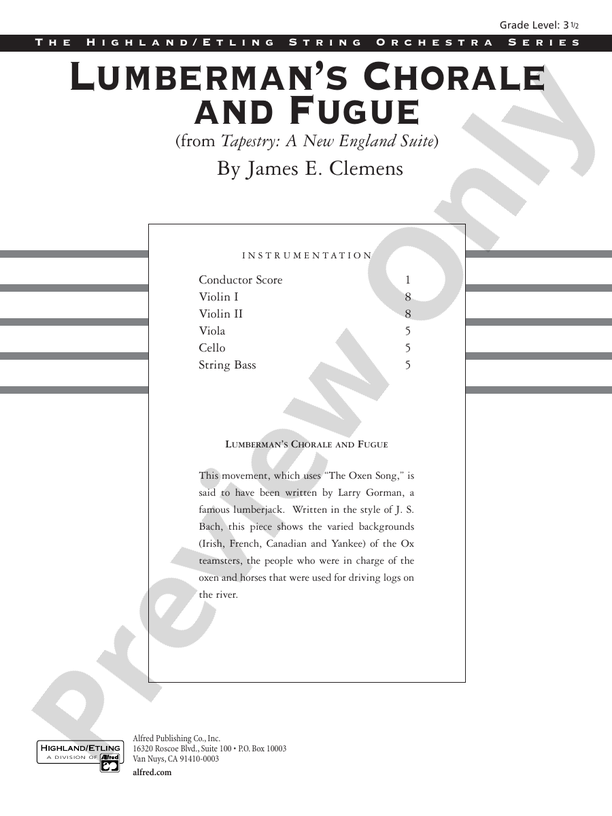 Lumberman's Chorale and Fugue – String Orchestra Conductor Score & Parts (Digital Download)