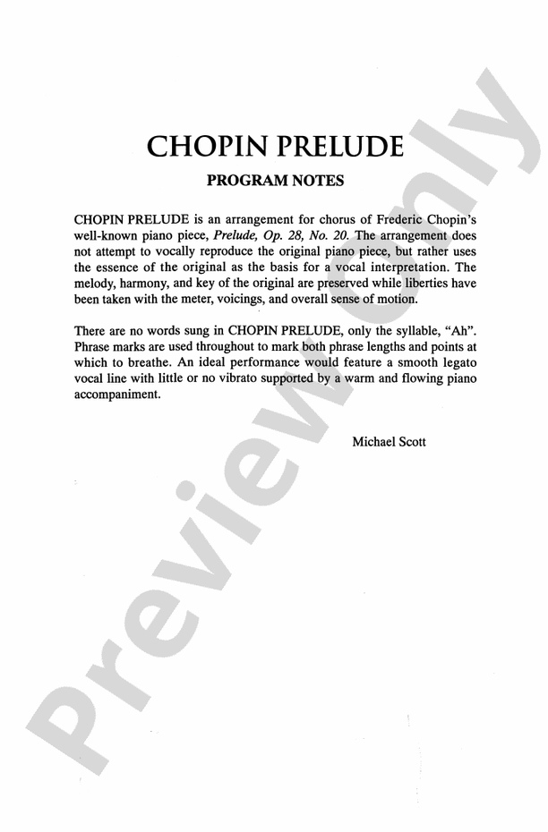 Chopin Prelude – SATB Choral Octavo (Digital Download)