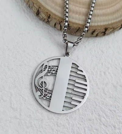 Piano Themed Pendant and Chain Silver