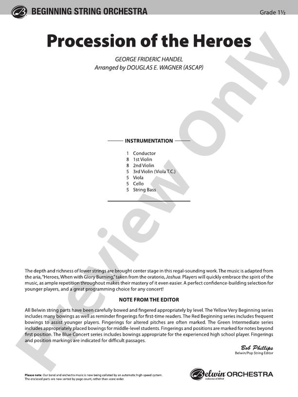 Procession of the Heroes – String Orchestra Conductor Score & Parts (Digital Download)