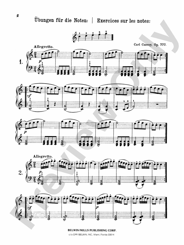 Czerny - Five Finger Studies, Op. 777 - Piano Solo (Digital Download)