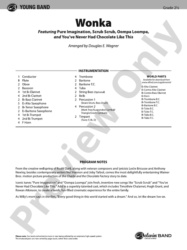 Wonka – Concert Band Conductor Score & Parts (Digital Download)