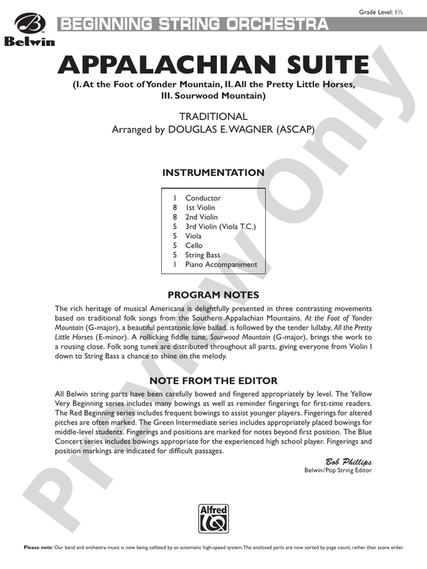 Appalachian Suite – String Orchestra Conductor Score & Parts (Digital Download)
