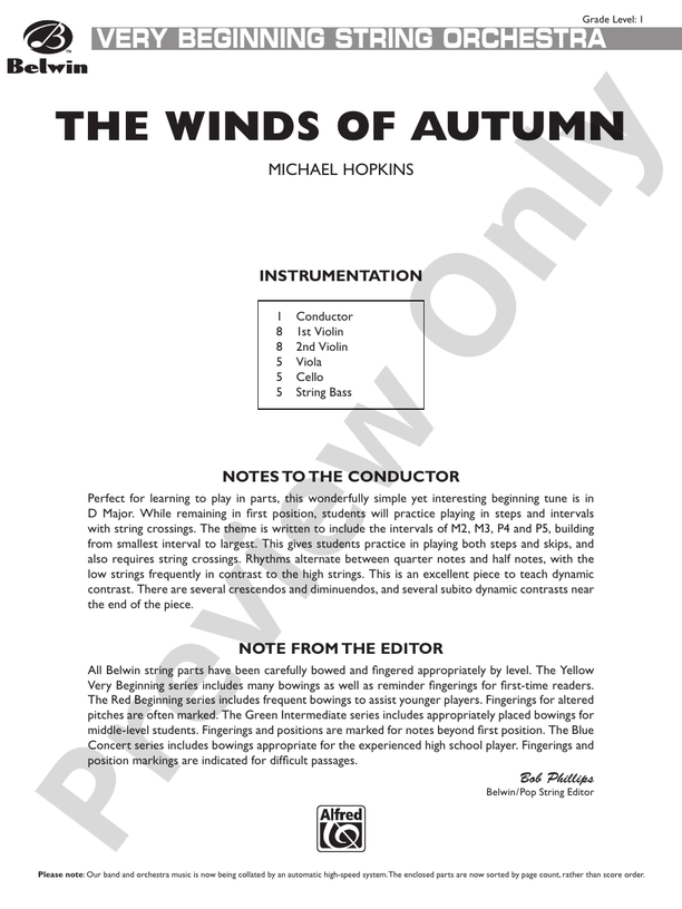 The Winds of Autumn – String Orchestra Conductor Score & Parts (Digital Download)